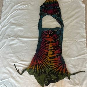 Tie dye halter top, shorts with hood romper